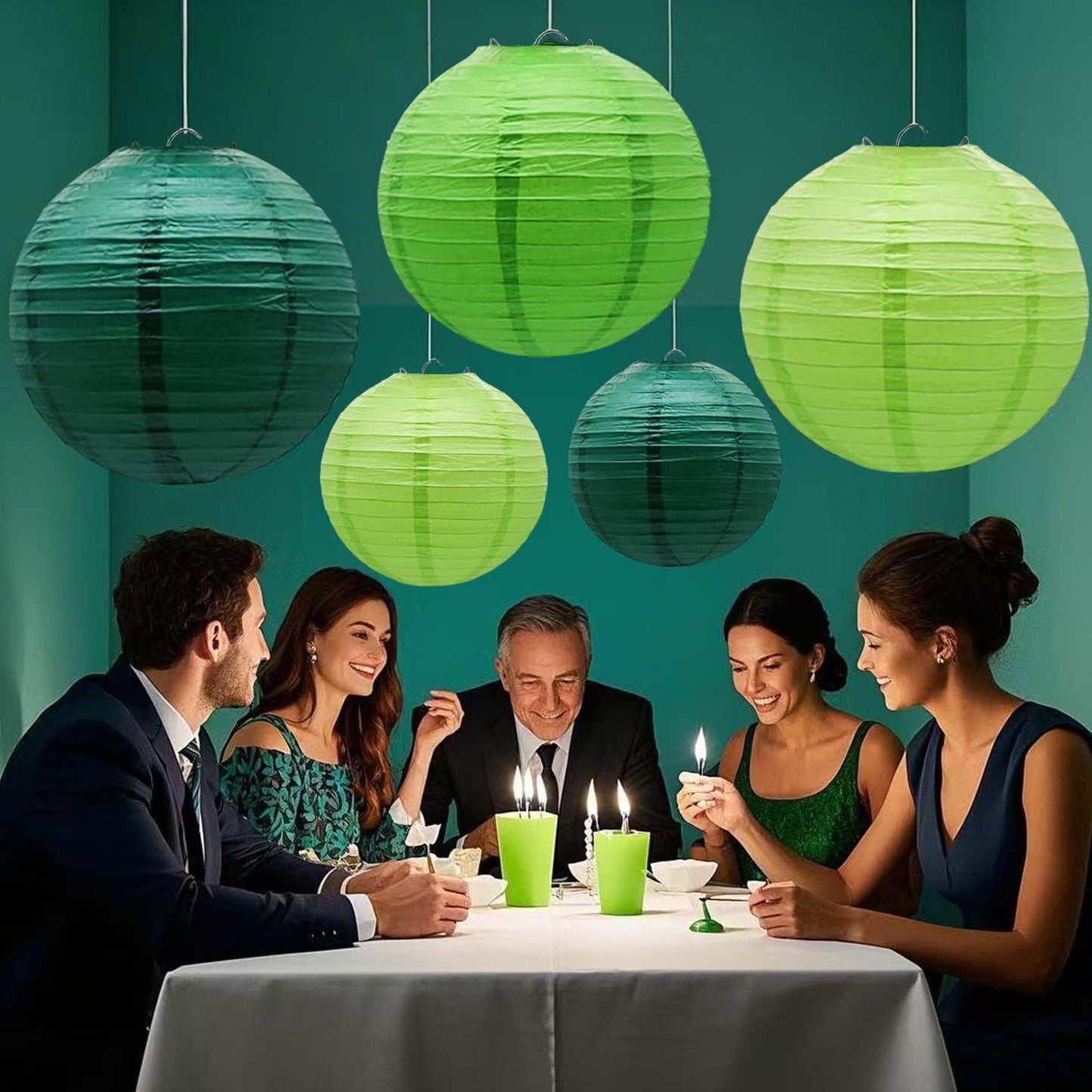 KUNYYI Green Paper Lanterns 12Pcs Hanging Lanterns for Birthday Party, Wedding, Home Decor, Baby Shower Festive Decoration
