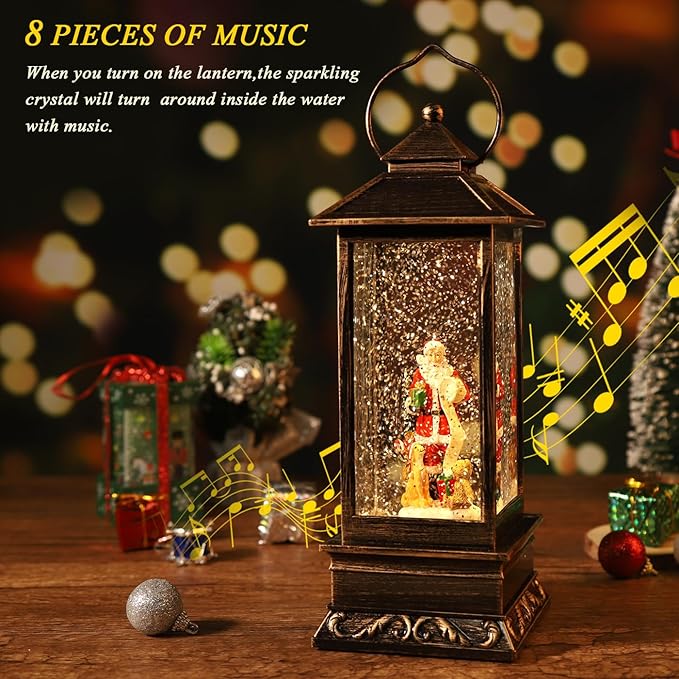 Christmas Musical Snow Globe Lantern with Timer, Lighted USB/Battery Operated Swirling Singing Water Glittering Lantern, Snow Globes for Adults and Children Christmas Decoration