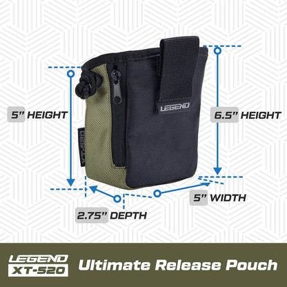 LEGEND XT520 Quick Release Pouch & Finger Tab Bag - Interior Divider for Better Organization & Storage of Release Aids - Attaches to Standard 2" Belt - Quick Drawstring Closure (Army Green)