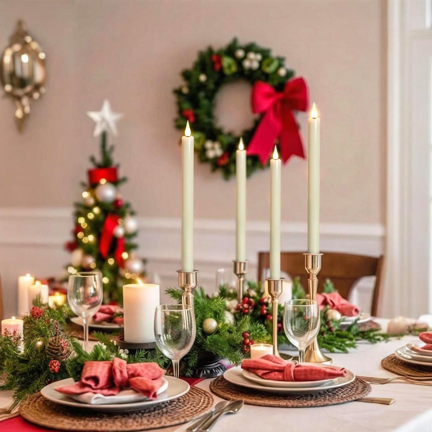 FREEPOWER 11 Inch Flameless Taper Candles with Remote,Battery Powered Candlesticks Realistic Flickering,Ivory Led Candlestick with 3D Wick for Christmas Home Wedding Decor (Pack of 6)