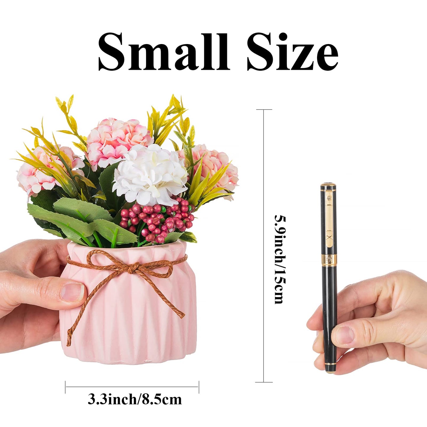 BLOSMON Fake Flowers in Vase for Centerpieces: 4 PCS 5.9 Inch Small Artificial Hydrangea with Vase Table Decor - Faux Floral Arrangements Desk Home Party Bathroom Office Decorations
