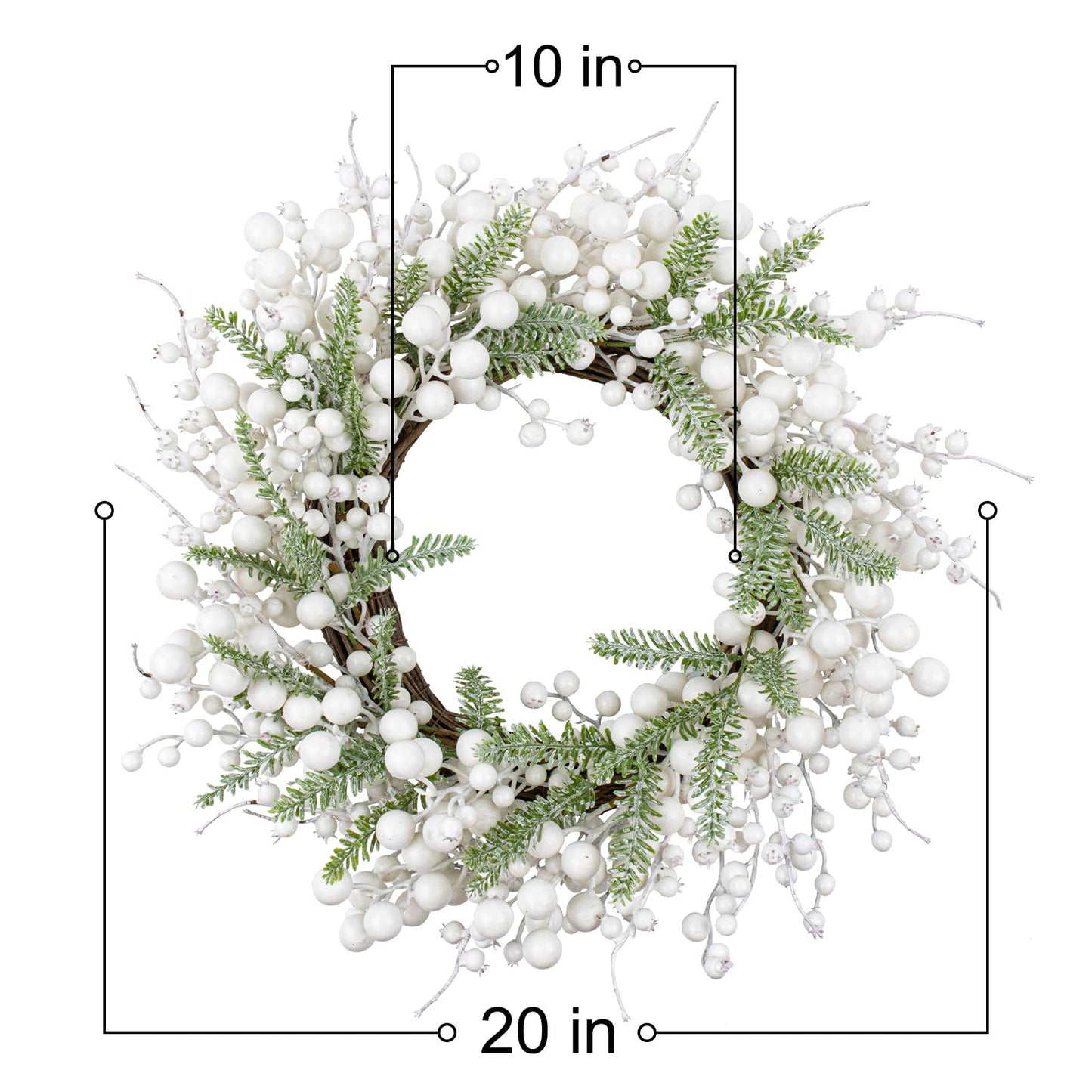 Yawwind 20 Inches White Christmas Wreath Farmhouse Winter Wreath Rustic Winter Wreaths for Front Door with White Berry Fir Pine Needle for Doors Window Indoors Porches Outside