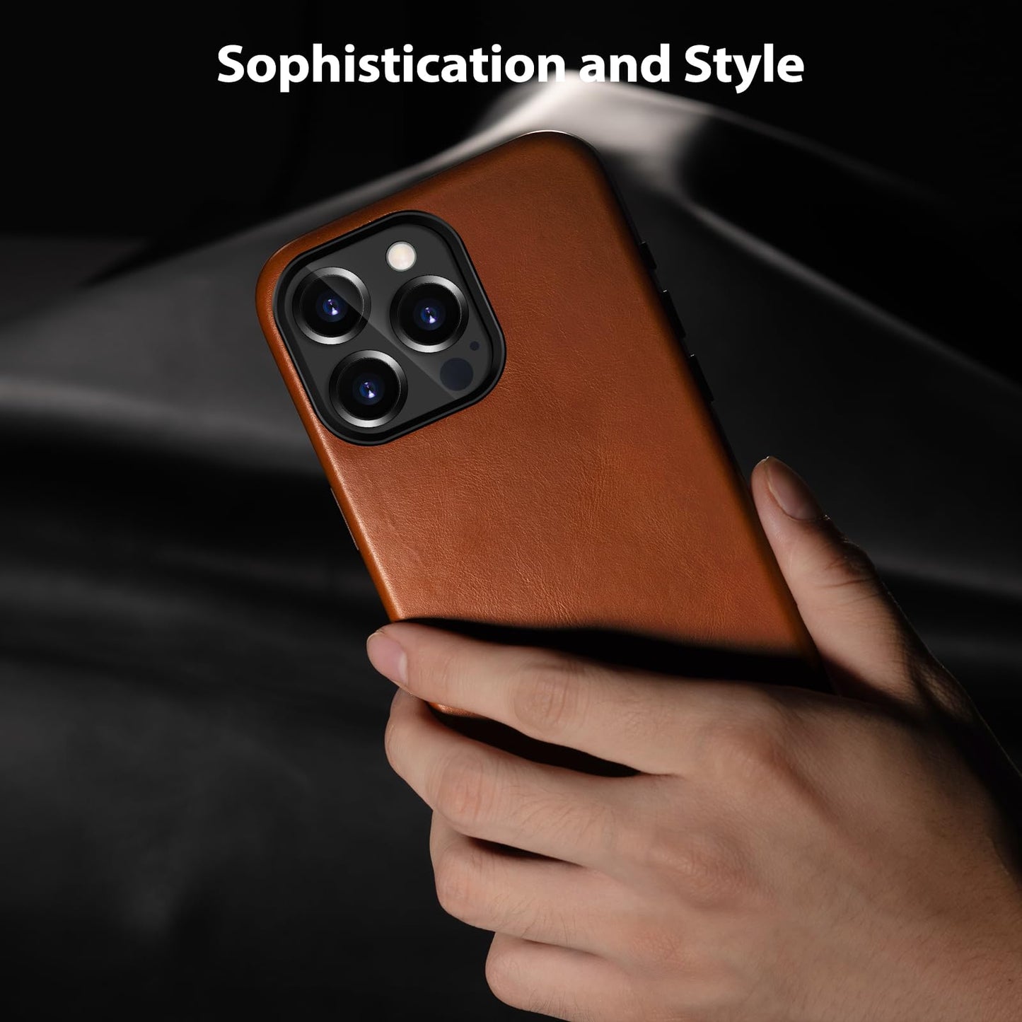 Belemay for iPhone 13 Pro Max Leather Case Compatible with MagSafe, Full-Grain Vegetable-Tanned Leather, Metal Buttons & Camera Bezel - Slim Fit&Sleek- Luxury Phone Cover (6.7-inch)-Saddle Brown