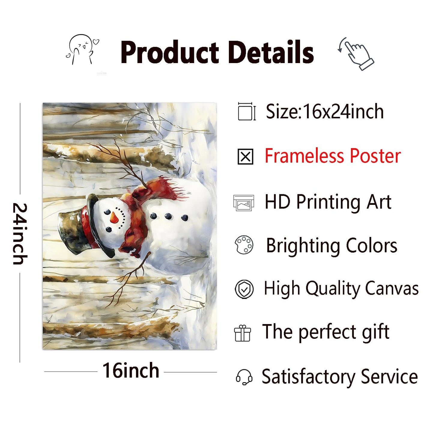 Christmas Snowman Wall Art Winter Forest Posters Cute Snowman Pictures Vintage Winter Scene Paintings Winter Snowman Canvas Wall Art Vintage Christmas Prints Christmas Theme Posters 16x24inch No Frame