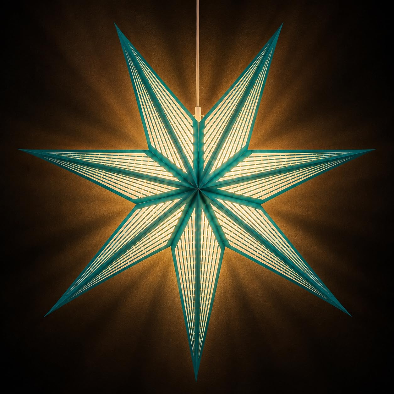 GalaxyArts 7-Point Paper Star Lantern - Striped Cutout Hanging Light Decoration - Foldable Star Lamp Shade for Home, Party, Christmas, Wedding Décor - Indoor/Outdoor Hanging Star(Turquoise)