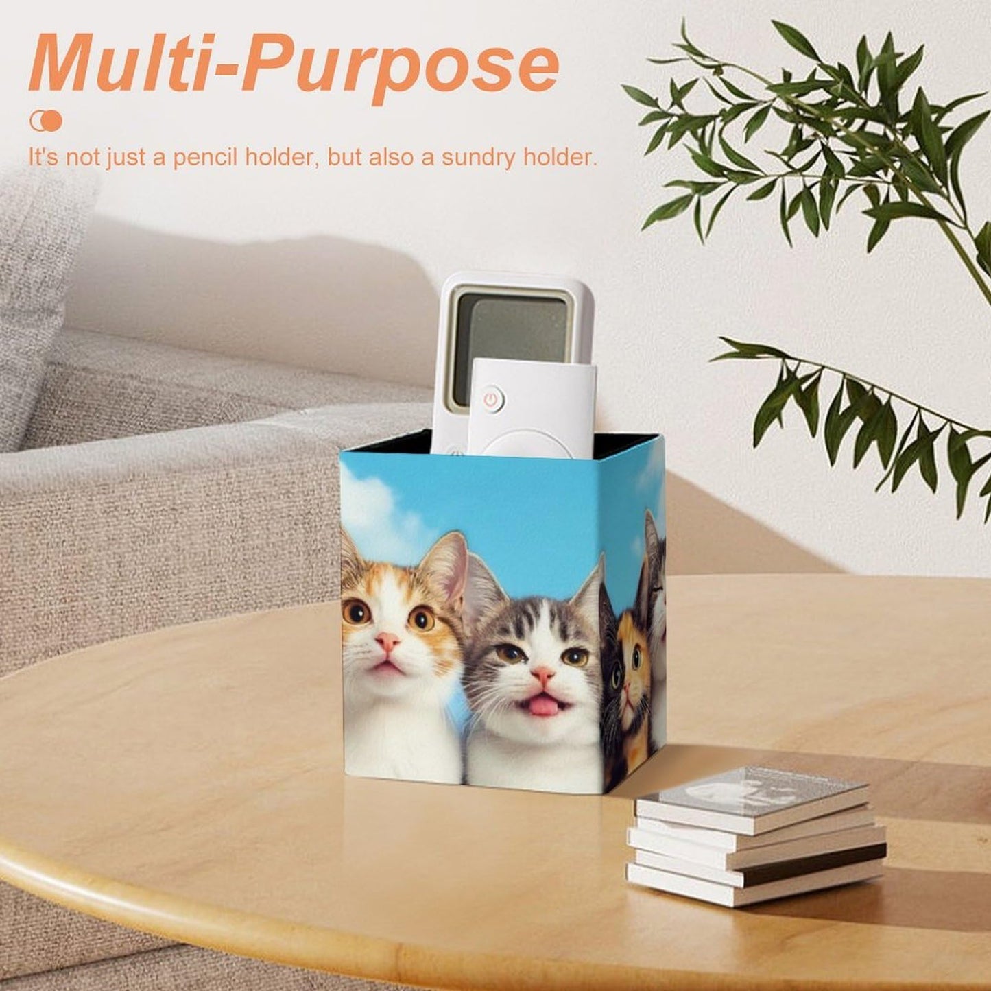 UTRSIFB Holder Cup Makeup Brush Storage Organizer, Waterproof Multifunctional Office Supplies, Pen Holder Square Leather Pencil Cute Cats