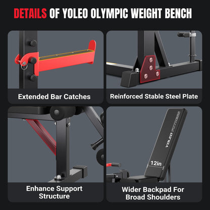 Yoleo 1980LBS Weight Bench with Rack - Bench Press Set, Leg Extension, Preacher Curl & Flat/Incline/Decline Full Body Workout Bench, Adjustable Olympic Weight Benches for Home Gym(47.44IN WIDE GRIP)