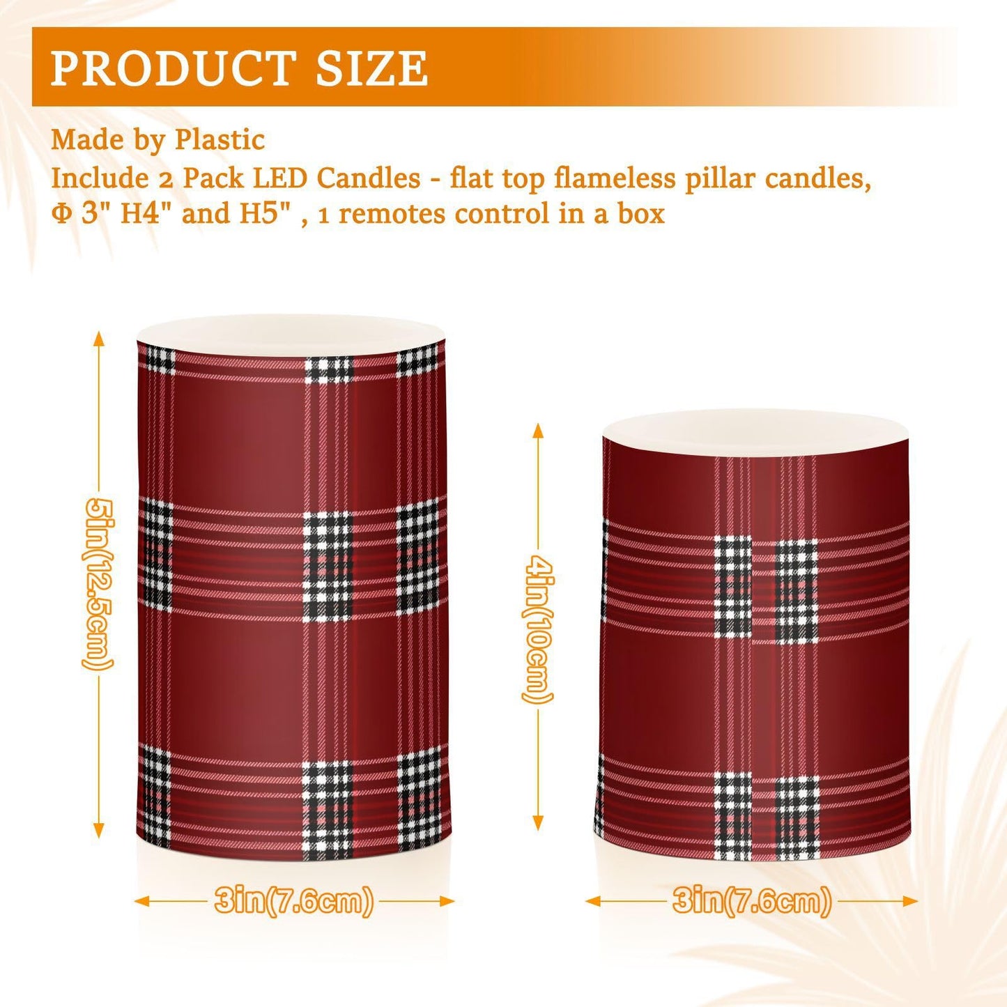 ALAZA Flickering Flameless Candles Red Tartan Buffalo Plaid Checkered Battery Operated Candles with Remote Timer LED Pillar Votive Candles Set of 2 for Holiday Decor