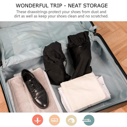PlasMaller Shoe Storage Bags 100% Cotton with Drawstring For Men and Women for Travel Protecting and Storing Shoes (Black, Set of 4)