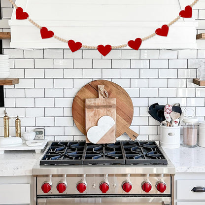 Valentine's Day Heart Decorations, Felt Hearts Wood Bead Garland Banner for Valentine's Day Decor