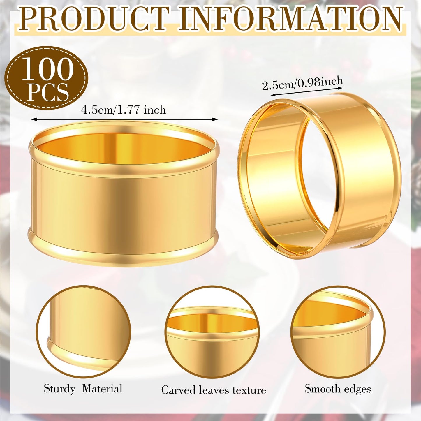Lounsweer 100 Pcs Gold Napkin Rings Metal Round Holders Buckles for Napkins Weddings Table Serviette Receptions Banquet Birthday Christmas Party Decorations (Basic)