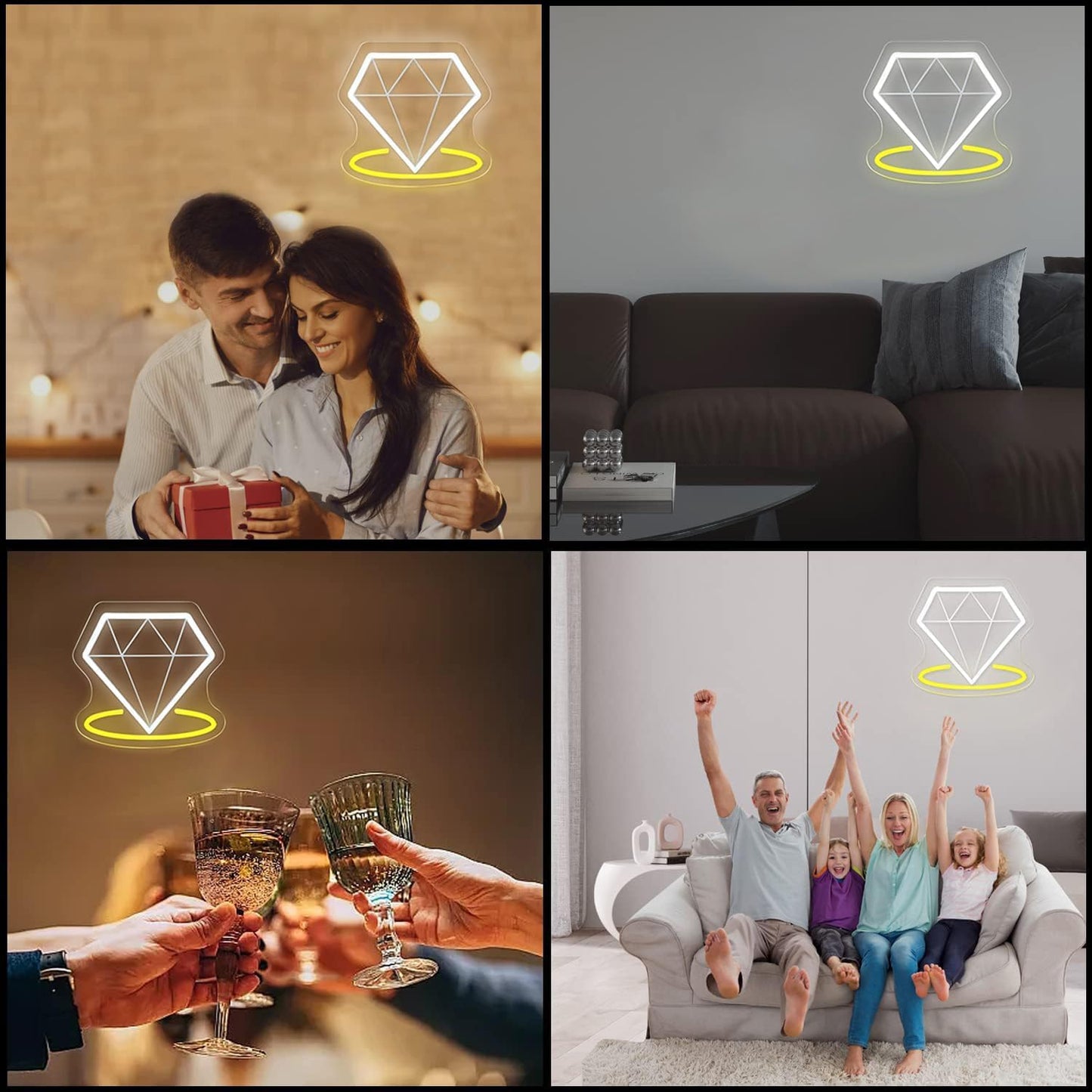 Sunchayi USB-Powered Diamond Beach Wave LED Night Light for Man Cave, Bedroom, Wedding, Living Room, Party, Bar - Adjustable Brightness Glowing Neon Sign