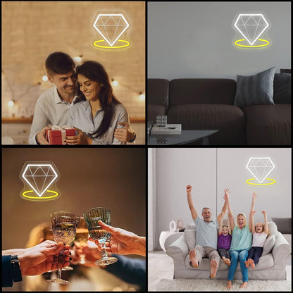 Sunchayi USB-Powered Diamond Beach Wave LED Night Light for Man Cave, Bedroom, Wedding, Living Room, Party, Bar - Adjustable Brightness Glowing Neon Sign
