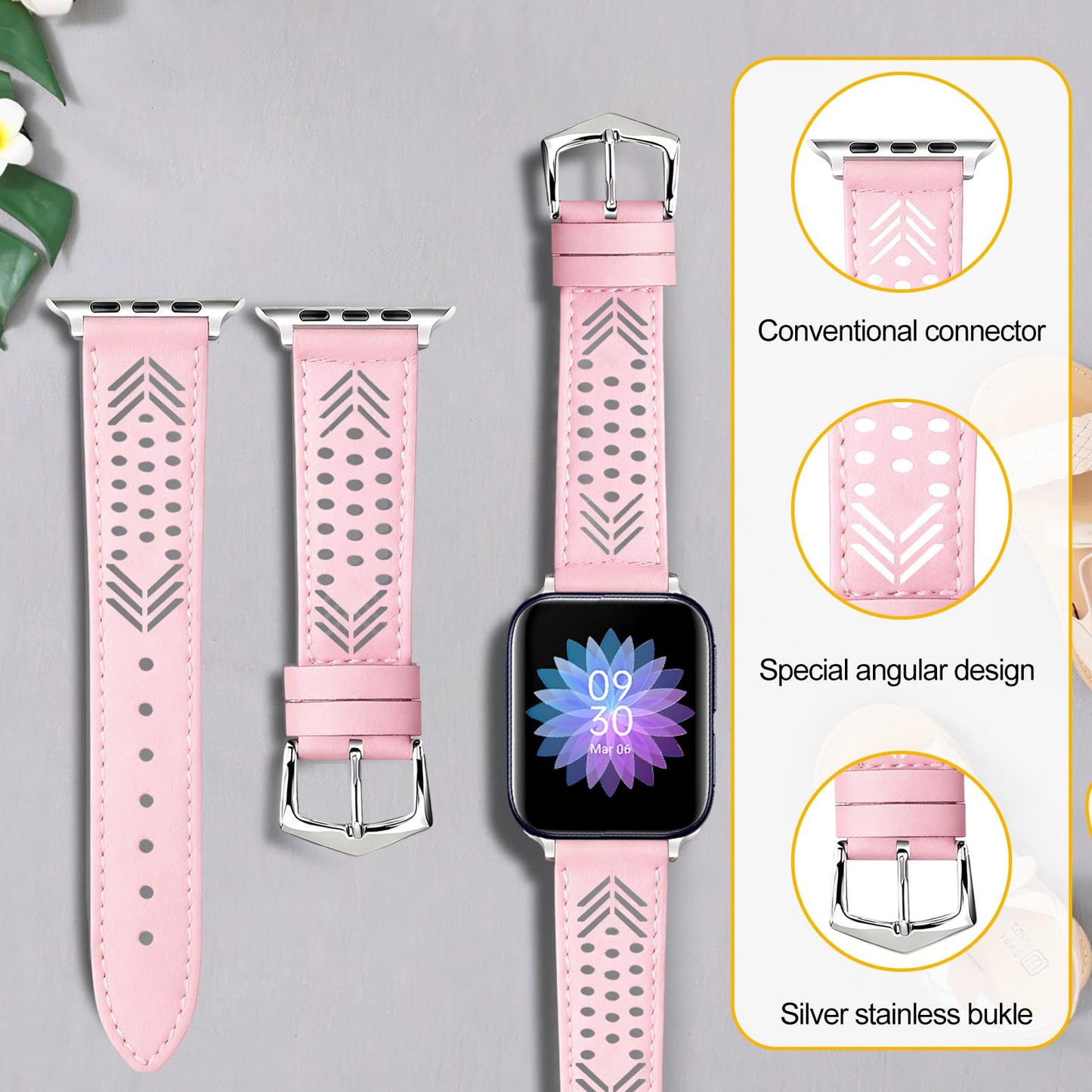 Hollow-out Genuine Leather Watch Band for Apple Watch, Dressy Strap for Women Lady Small Wrist, Compatible with Apple Watch Series 11 10 9 8 7 6 SE 3 2 1 Ultra 38mm 40mm 41mm 42mm 44mm 45mm 46mm 49mm