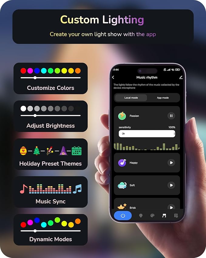 EDISHINE 120ft Permanent Outdoor Christmas Lights, 80 LED RGB+IC+Warm/Cool White Eave Light, App/Remote Control, IP67 Waterproof 50 Scene Modes for House and Daily Decor, Alexa Google Enable