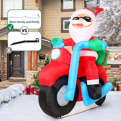 COMIN 6.4FT Christmas Inflatables Outdoor Decorations Inflatable Santa Claus Ride Motorcycle Blow Ups with Built-in LEDs for Yard Party Lawn Decor