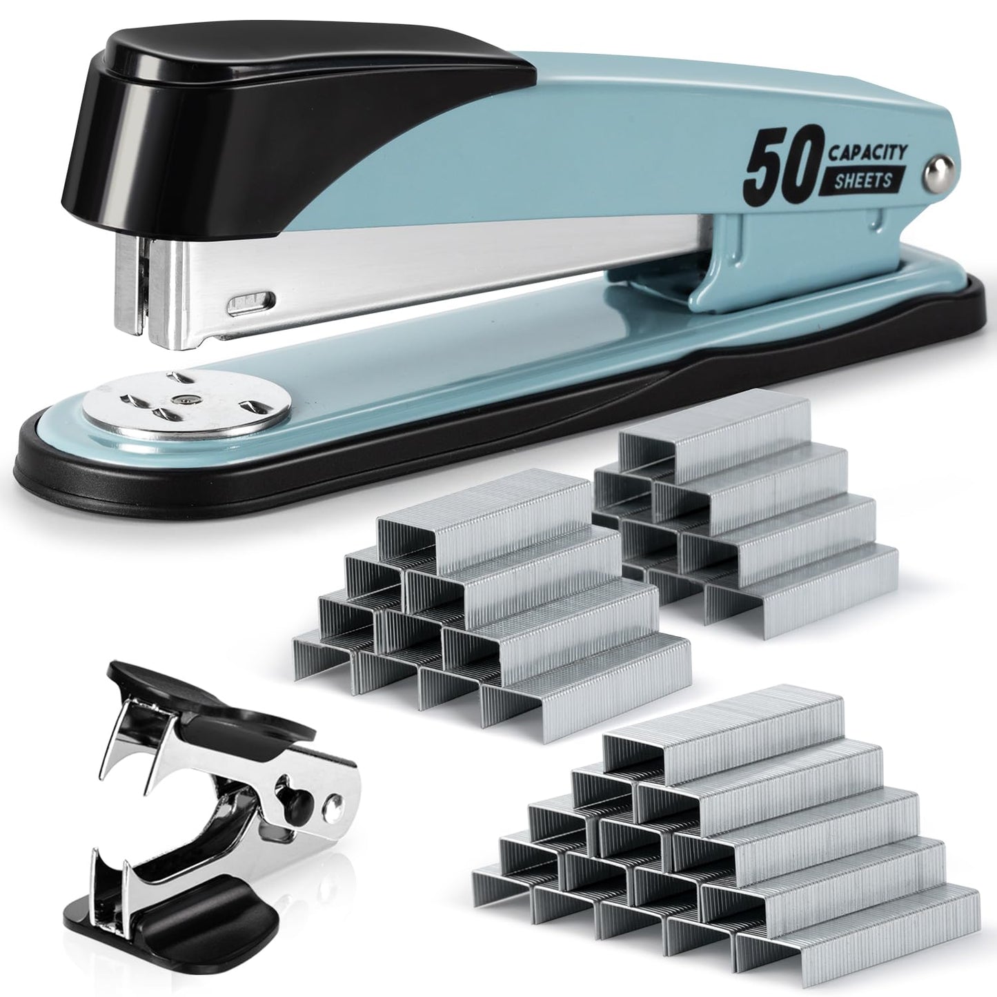 Deli Stapler Heavy Duty, Full Strip Staplers for Desk with 2000 Staples and Staple Remover, 50 Sheet Capacity, No Jam, Non-Slip Office Stapler with Staples for Office, Classroom, Blue
