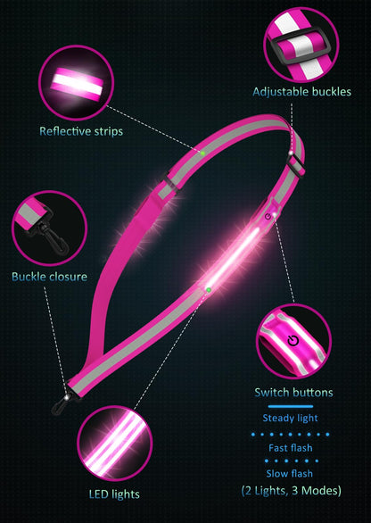Ylzzrs LED Reflective Belt Sash Walking Gear,Safety Lights for Walkers at Night,High Visibility Safety Rechargeable Reflective Running Gear for Men Women Kids Night Dog Walking Gear