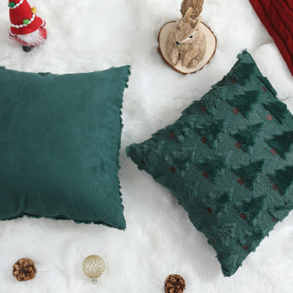 Allorry Christmas Pillow Covers 18x18 inch Set of 2 Christmas Decorations Soft Plush Faux Fur Wool Green Christmas Tree Throw Pillow Cases Winter Holiday Decor for Sofa Living Room PT-002A18