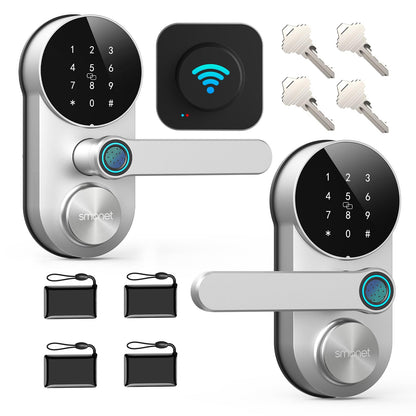 Smart WiFi Door Lock with Handle: SMONET Keyless Entry Lock with Fingerprint for Front Door Anti-peep Keypad Compatible with Alexa