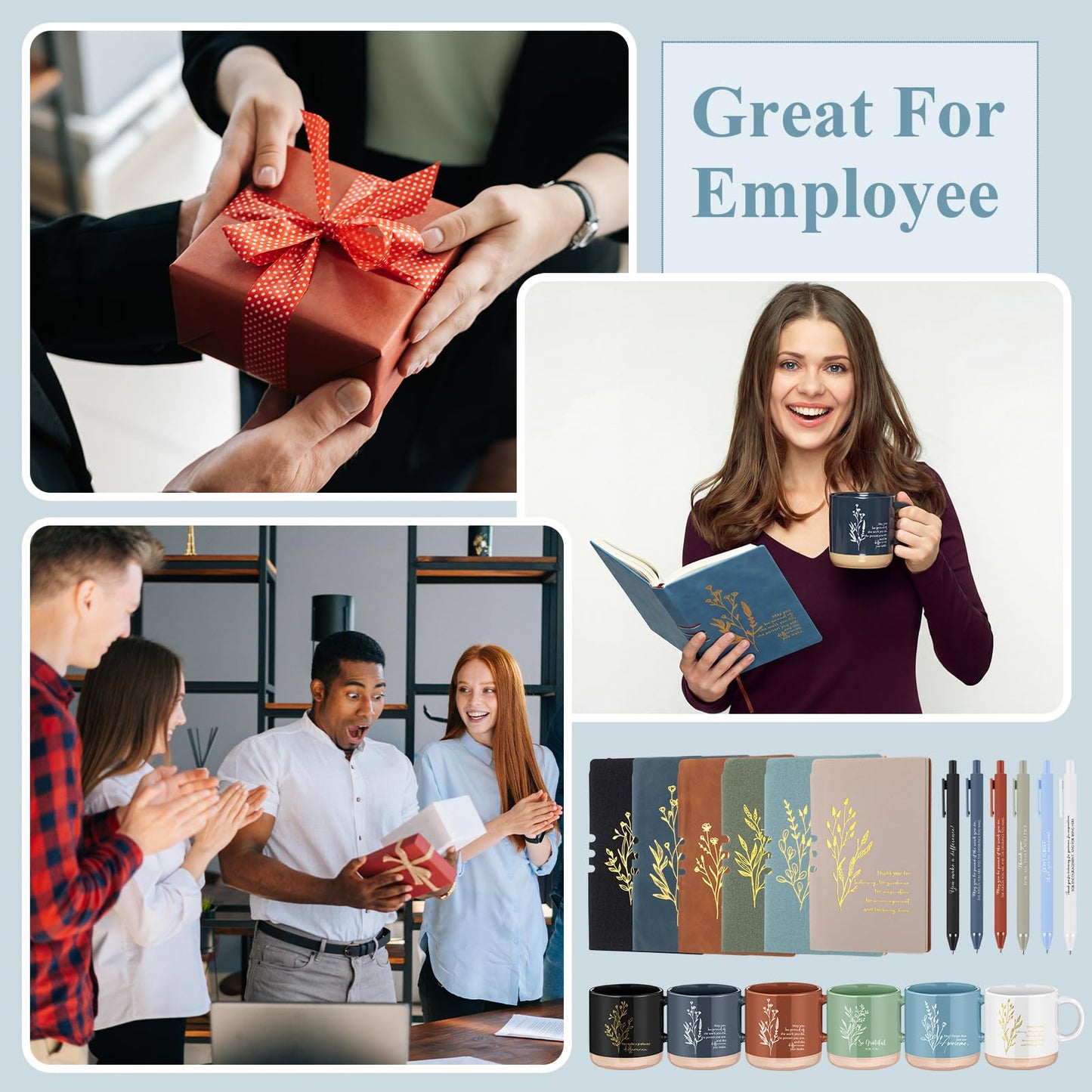Didaey 6 Sets Employee Appreciation Gifts Set 13oz Boho Floral Ceramics Coffee Mugs with A6 Leather Notebooks Ballpoint Pens Bulk Office Thank You Gift for Coworkers Staff Team Nurse