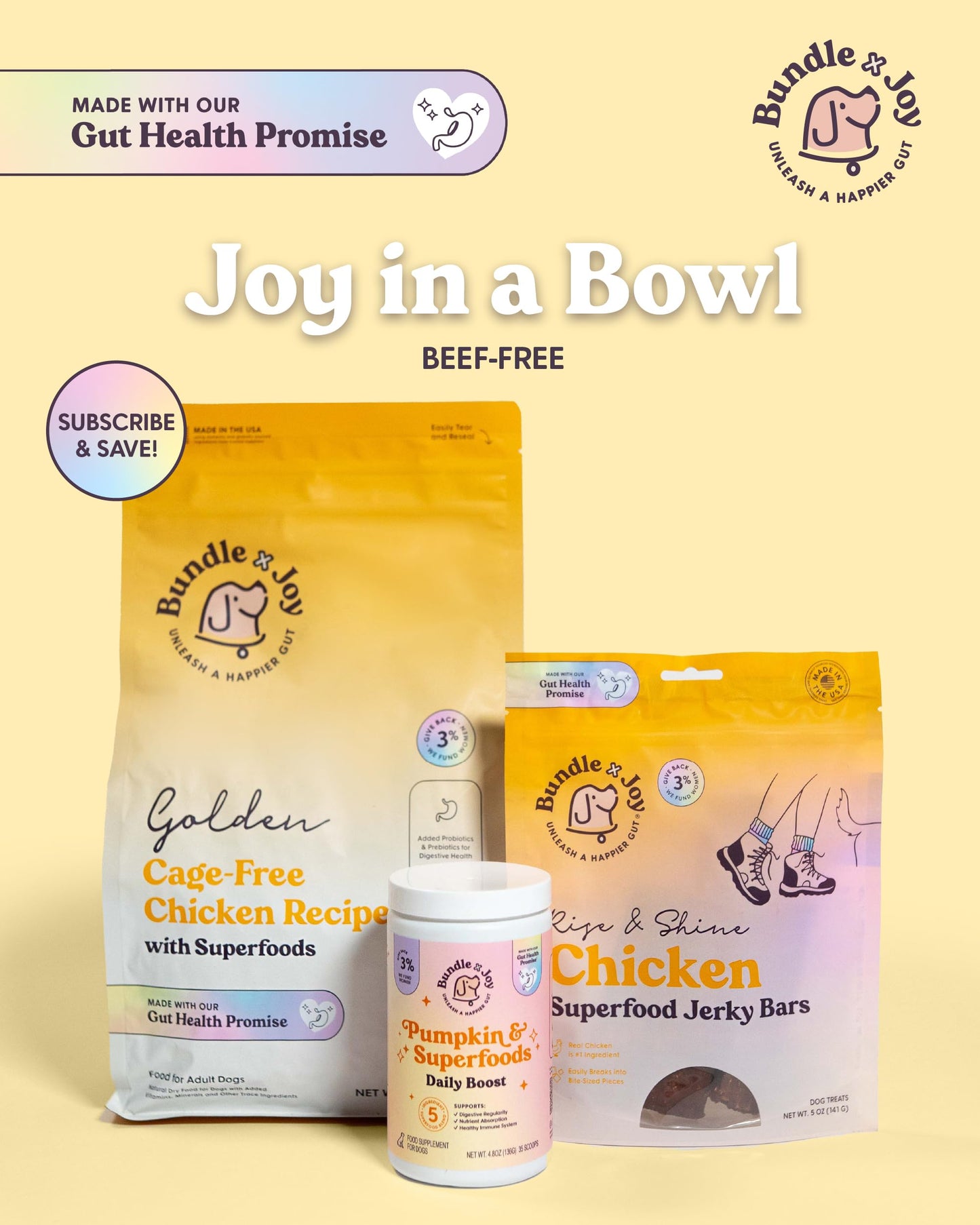 Bundle x Joy Rise & Shine Chicken Jerky Dog Treats - 16 Oz Bag, Natural Superfood - Corn, Poultry, Soy & Grain Free Dog Treats Made in USA Only