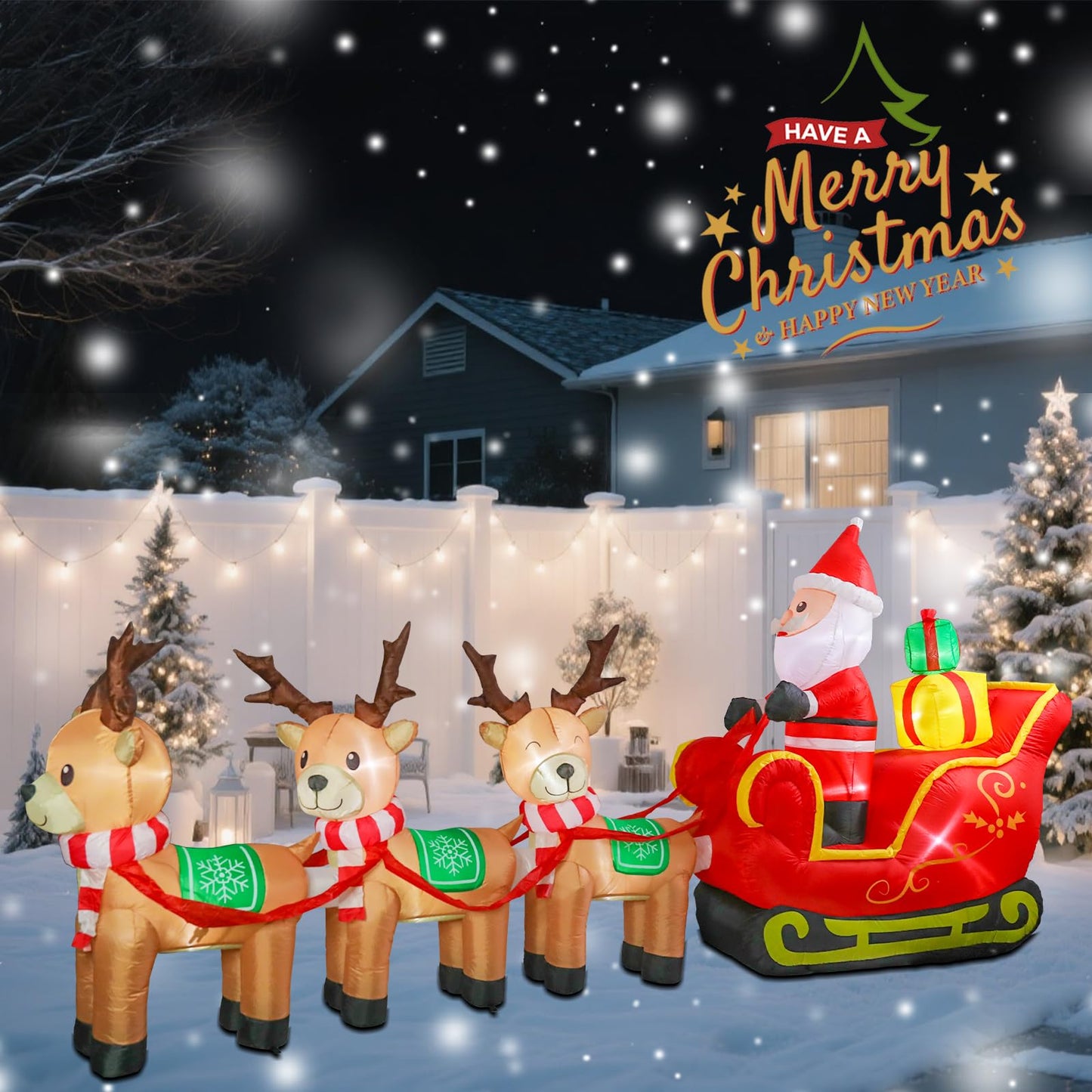 MUMTOP 12FT Long Christmas Inflatables Outdoor Decorations, Inflatables Santa Claus Sleigh with Reindeer Christmas Blow up Yard Decorations Built-in LED Lights for Outdoor Party Holiday Decor