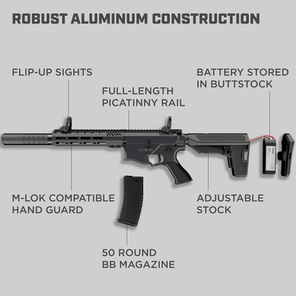 Barra Airguns 400e Gen 2 Metal Full Auto Battery-Powered BB Gun Kit, Includes LiPo Battery and Charger, Fully Automatic Electric BB Rifle - 430 to 440 FPS (Black)