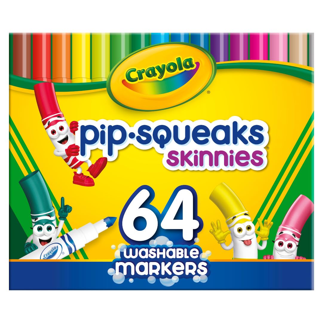 Crayola Pip-Squeaks Skinnies Washable Markers (64ct), Mini Markers for Kids, Coloring Markers, Craft Supplies, Kids Holiday Gift, 3+
