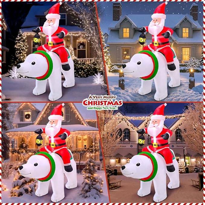 KOOY 6FT Christmas Inflatable Santa Claus with Polar Bear Build-in LED Lights Blow up Xmas Inflatables Decoration for Yard Garden Lawn Holiday Party