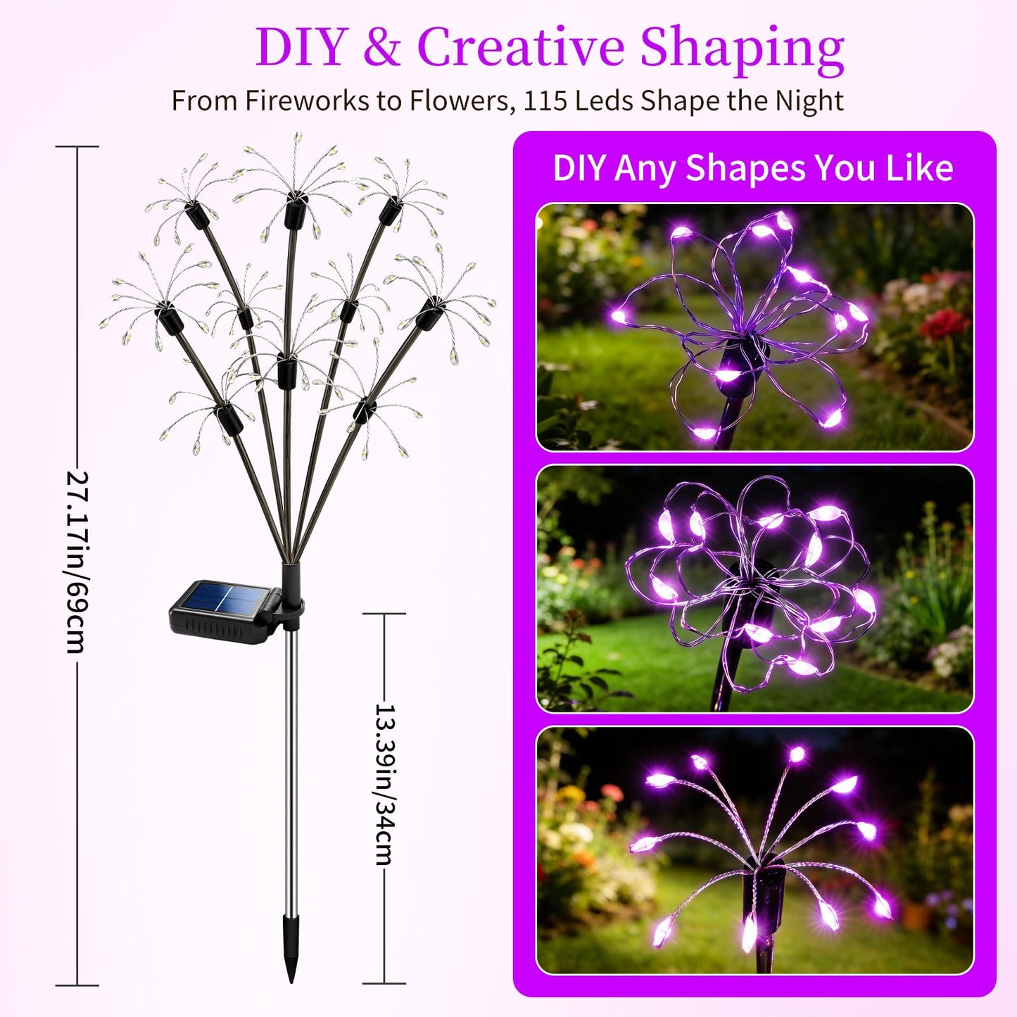 Solar Garden Lights Outdoor, 6 Pack 2-Layer Purple Solar Firework Lights, Waterproof Starburst Fairy Light Garden Decor for Yard Patio Pathway Lawn, Unique Gifts for Women Mom Grandma Mother's Day