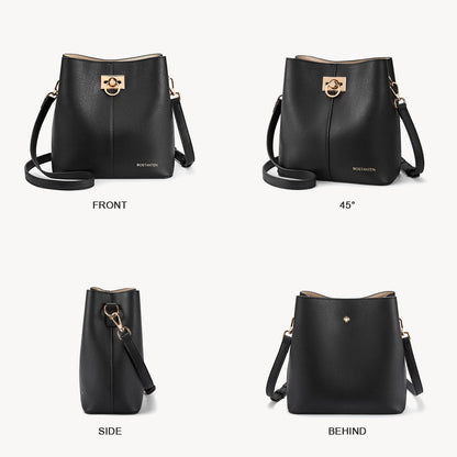 BOSTANTEN Crossbody Bucket Shoulder Bags for Women Vegan Leather Purse Cross Body Handbag Multiple Pockets Black