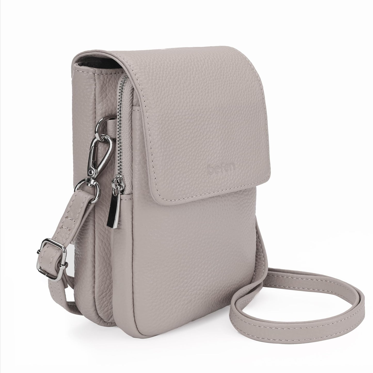 befen Real Leather Small Cell Phone Crossbody Bags for Women, Women's Shoulder Purse Handbags with RFID Blocking Wallet Beige Grey