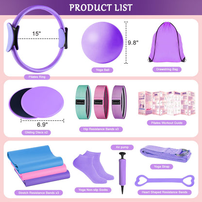 Pilates Kit for Women, Pilates Equipment Kit for Women Home Workouts, Pilates Ring Set, Home Pilates Essentials Kit with Pilates Ring and Ball, Resistance Bands for Strength, Toning, Flexibility