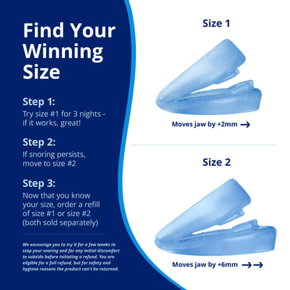 ZQuiet, Anti-Snoring Mouthpiece, Starter Pack with 2 Sizes, Living Hinge & Open Front Design for Comfort & Easy Breathing, Blue