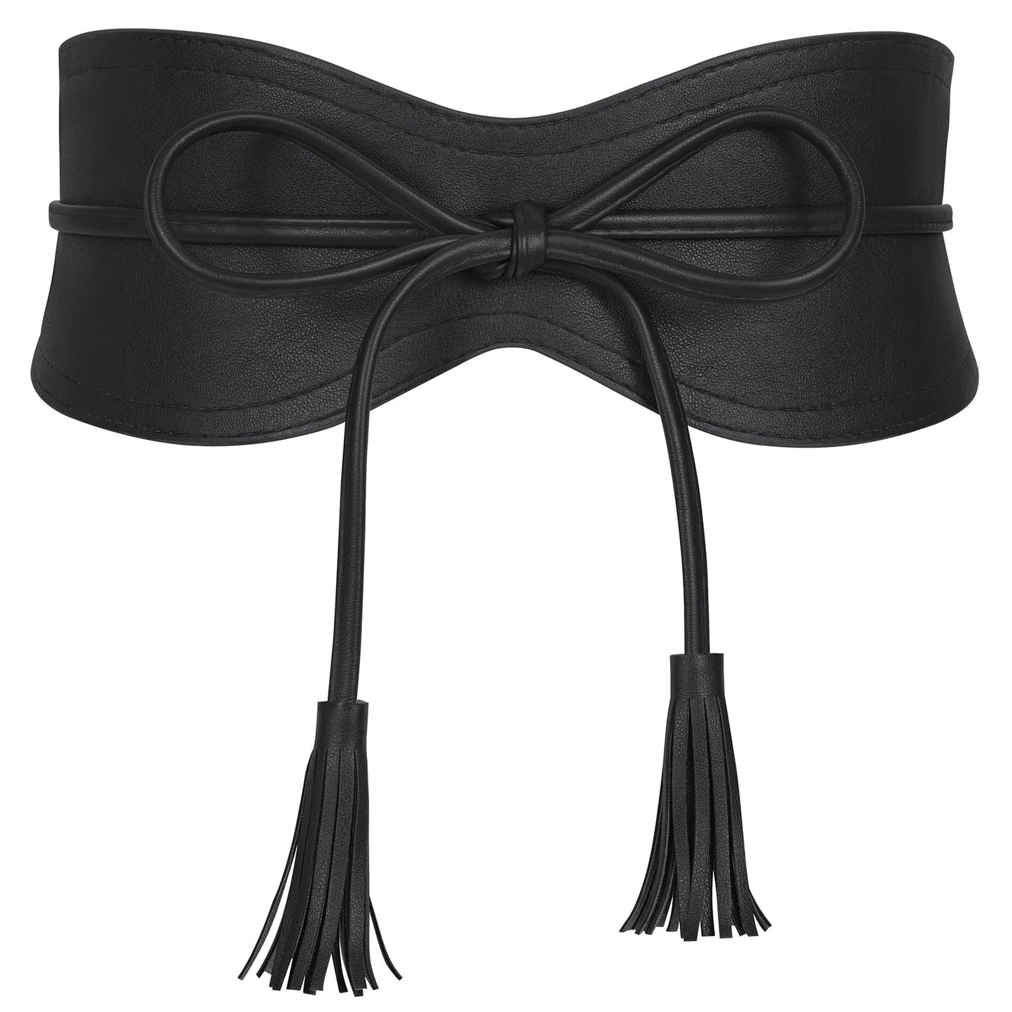 XZQTIVE Women Wide Belt for Dress Fashion Ladies Cinch Obi Belt Waistband with Tassel Tie, Black(M Fits Waist Size 29"-38")