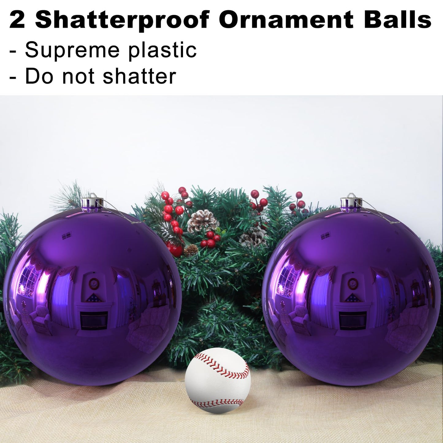 Purple 8.0" Extra Large Christmas Balls Ornaments - Christmas Tree Decorations Shatterproof Shiny Hanging Balls for Birthday Holiday Wedding Decorations Set of 2pcs