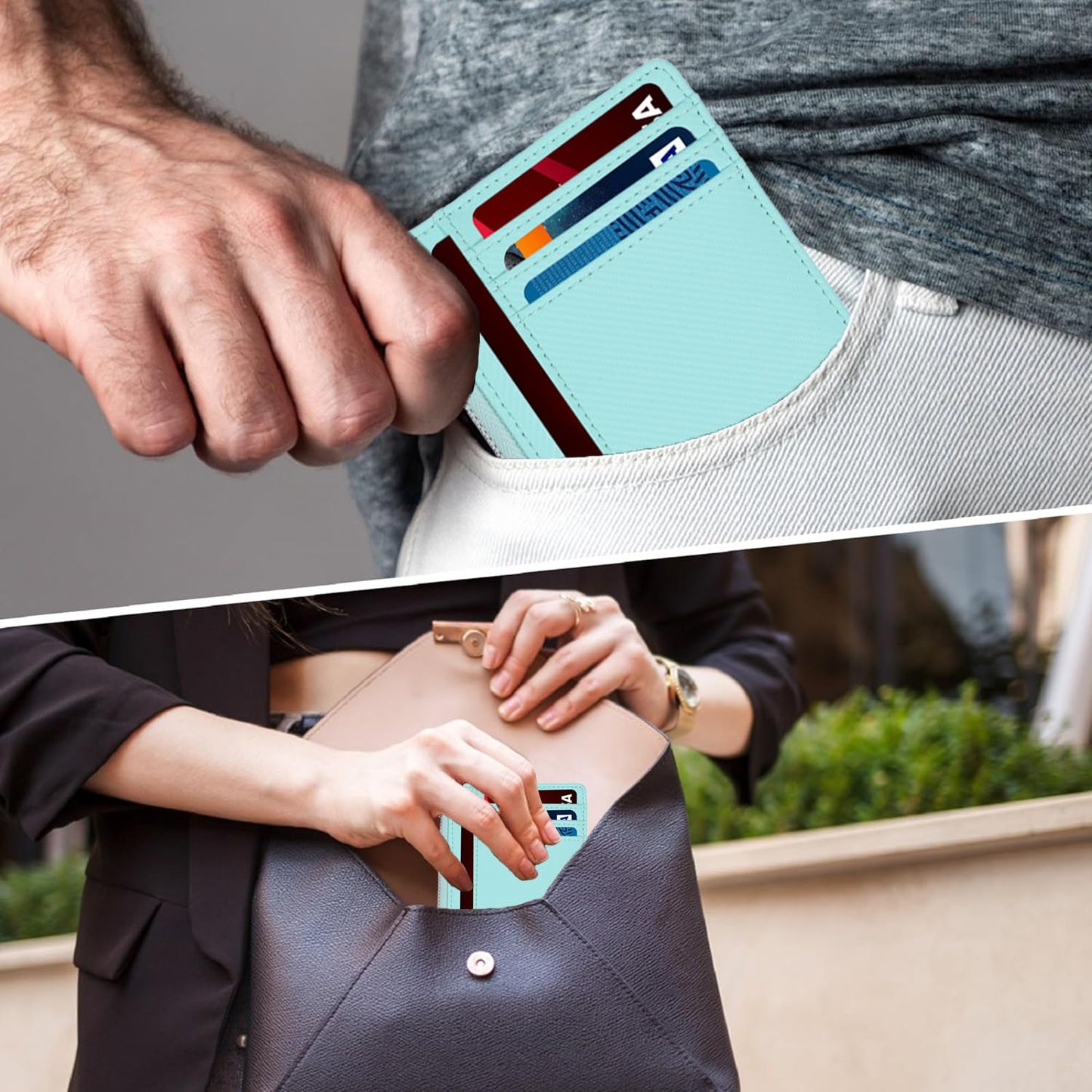 YOXIER Leather credit card holder，Slim Minimalist Card case, Front Pocket Card case, RFID Blocking, Credit Card Holder for Men & Women ，Card holder for men