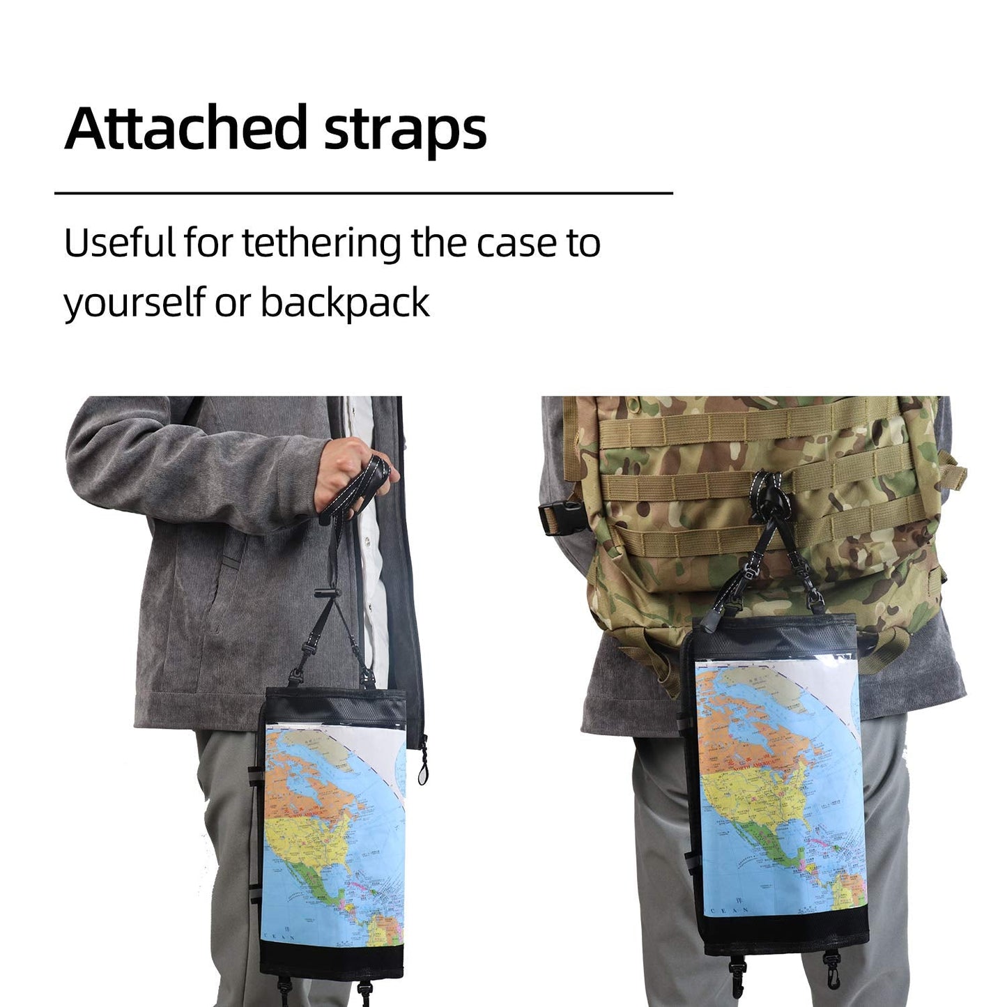 KOSIBATE Map Case, Waterproof Military Hiking Map Pouch Holder with Clear Window & Lanyard