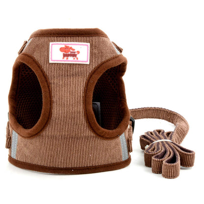 Zunea Small Dog Harness and Leash Set No Pull Adjustable Reflective Step-in Puppy Boy Girl Vest Harnesses Soft Corduroy Mesh Padded for Pet Dogs Cats Chihuahua Brown S