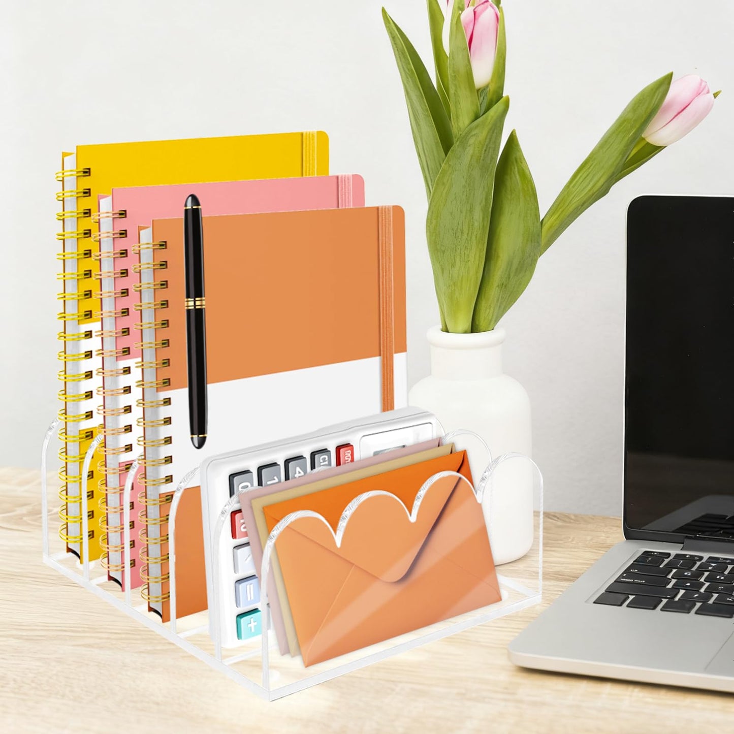 5-Slot Acrylic File Organizer for Desktop Clear Mail Holder Office Document Sorter Mails Storage 5 Compartments Multifunction Letter Folder Racks Holders for Office,Home, School Desk Organization