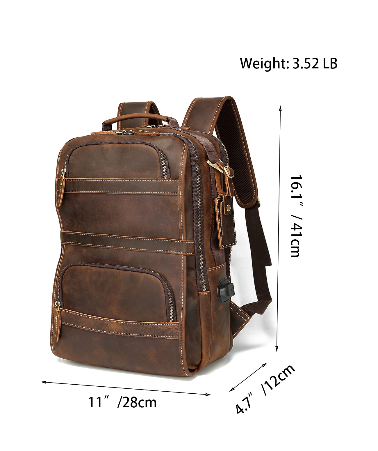 LANNSYNE Vintage Genuine Leather Backpack For Men 15.6 Inch Laptop Bag Overnight Weekender Camping Daypack Rucksack