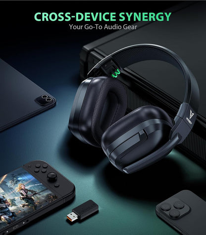 Vakedy HW11 Wireless Gaming Headset for PS5,PS4,PS4 Pro, Switch,Mac,Bluetooth 5.3 Gaming Headphones with Noise Canceling Mic,Gamer Headphones for PC,50Hr Battery (Black)
