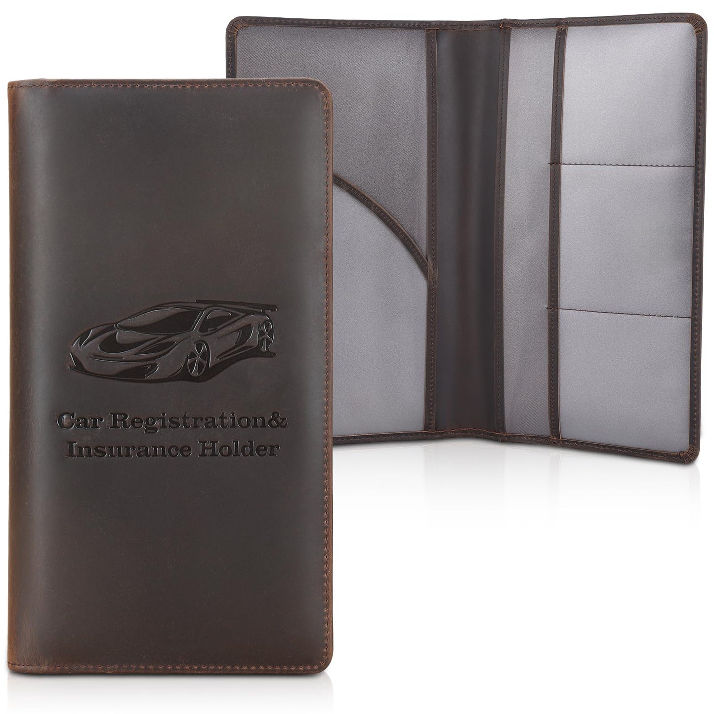 Polare Vintage Full Grain Leather Car Registration and Insurance Card Holder, Vehicle Glove Box Organizer Car Essentials RFID Wallet Case for Driver License, Cards & Documents