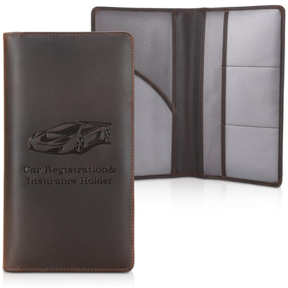 Polare Vintage Full Grain Leather Car Registration and Insurance Card Holder, Vehicle Glove Box Organizer Car Essentials RFID Wallet Case for Driver License, Cards & Documents