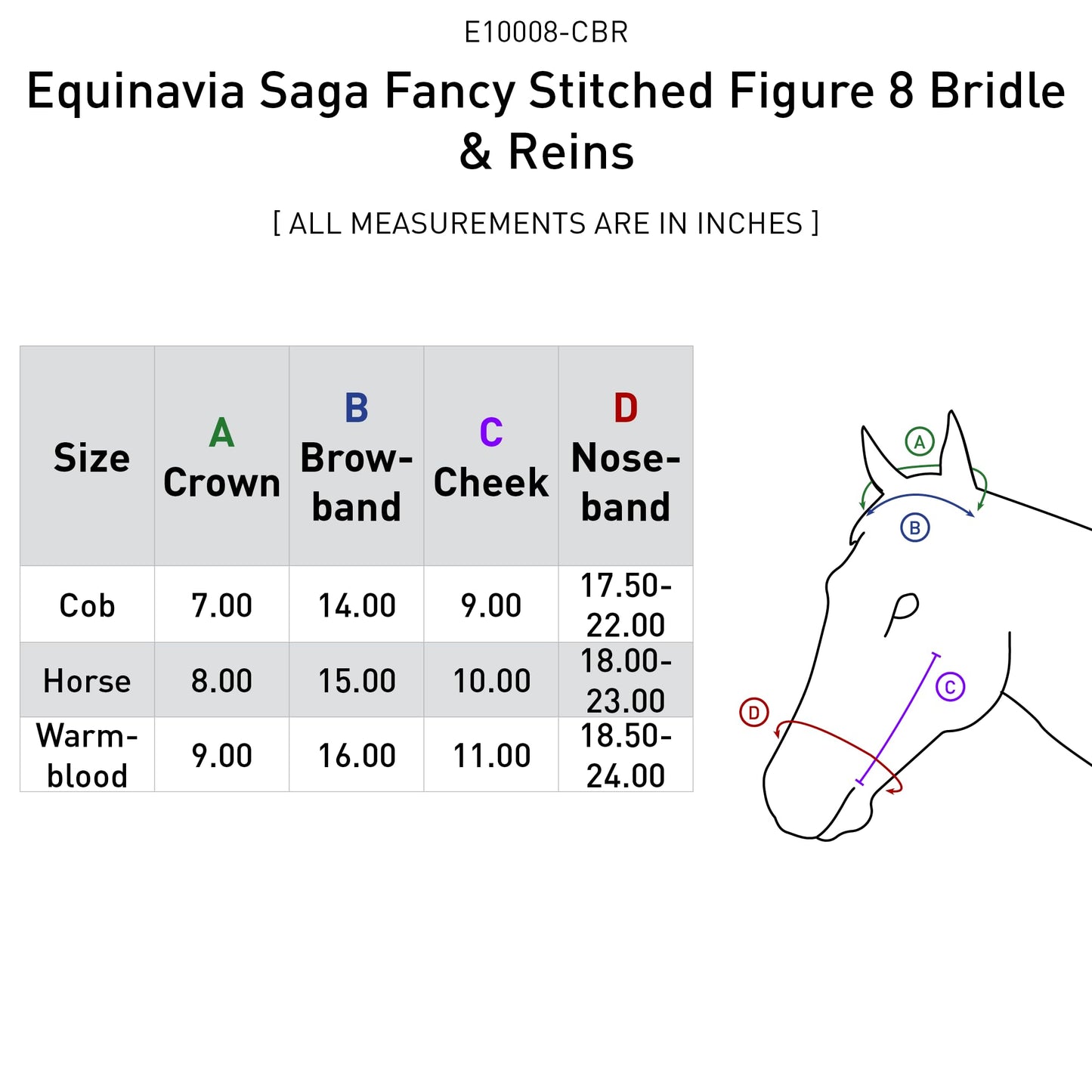Equinavia Saga Adjustable Padded Fancy Stitched Figure 8 Bridle with Reins - Chocolate Brown - Warmblood