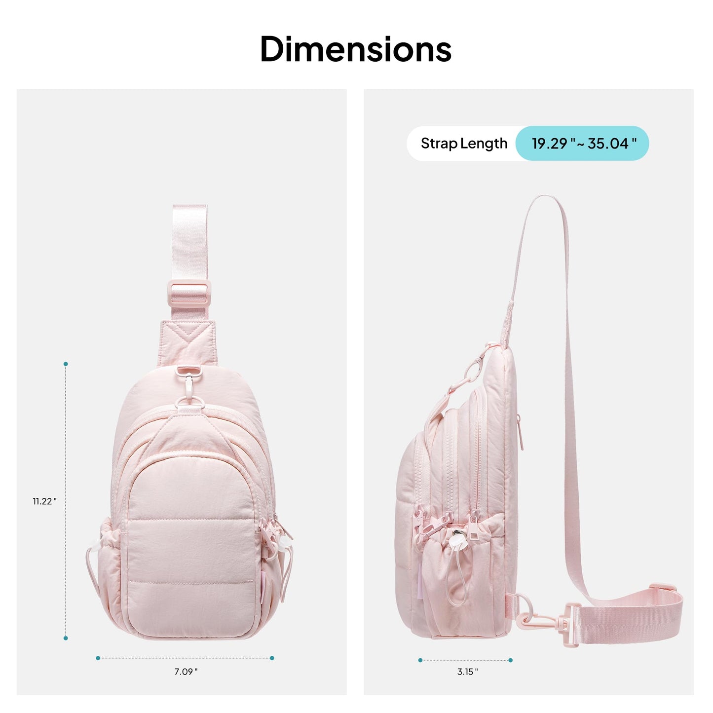 TOPEAST Anti-Theft Crossbody Bags for Women, Sling Bag with RFID Blocking & Water Bottle Holder for Travel, Lightweight Puffer Cross body Purse for Daily Hiking, Water-resistant, Pink