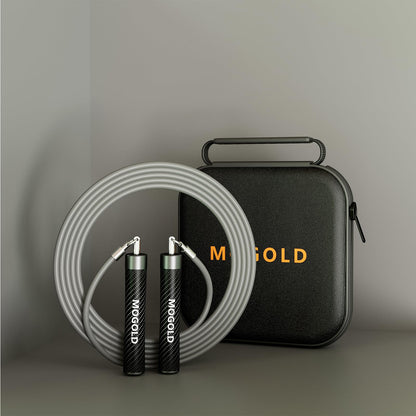 MOGOLD 1LB Weighted Jump Ropes for Fitness Men/Women with Heavy-Duty PVC Wire Cable & Durable Leather Skipping Rope Handles, Best for Fitness, High-Intensity Strength Workouts (Grey, XL - 9'6(User Height 6'0 +))