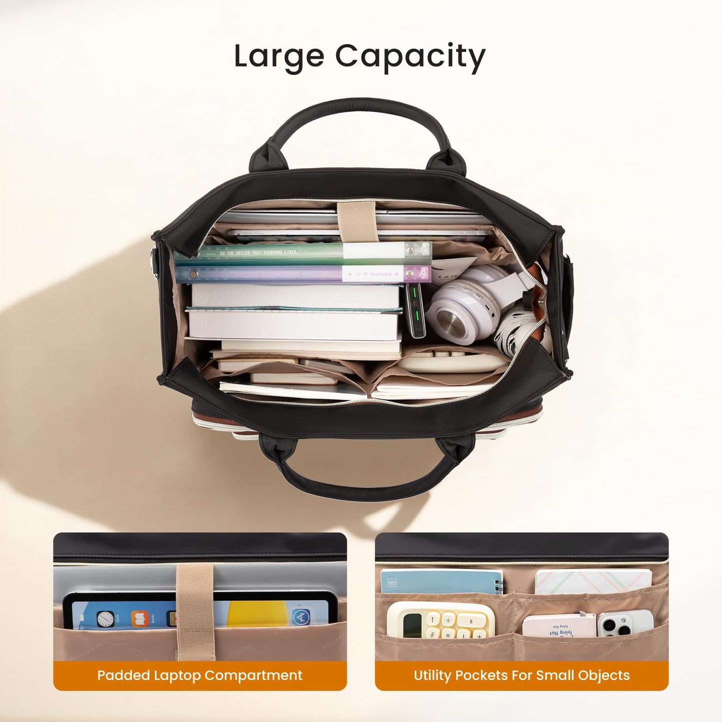 LOVEVOOK Teacher Tote Bag for Women,Laptop bag with Large Cup Holder,Work bag with Accordion File Organizer Pocket,Multi-Pockets Professional Diaper Bag Nurse Bag,Handbag Purse for Work,College,Daily