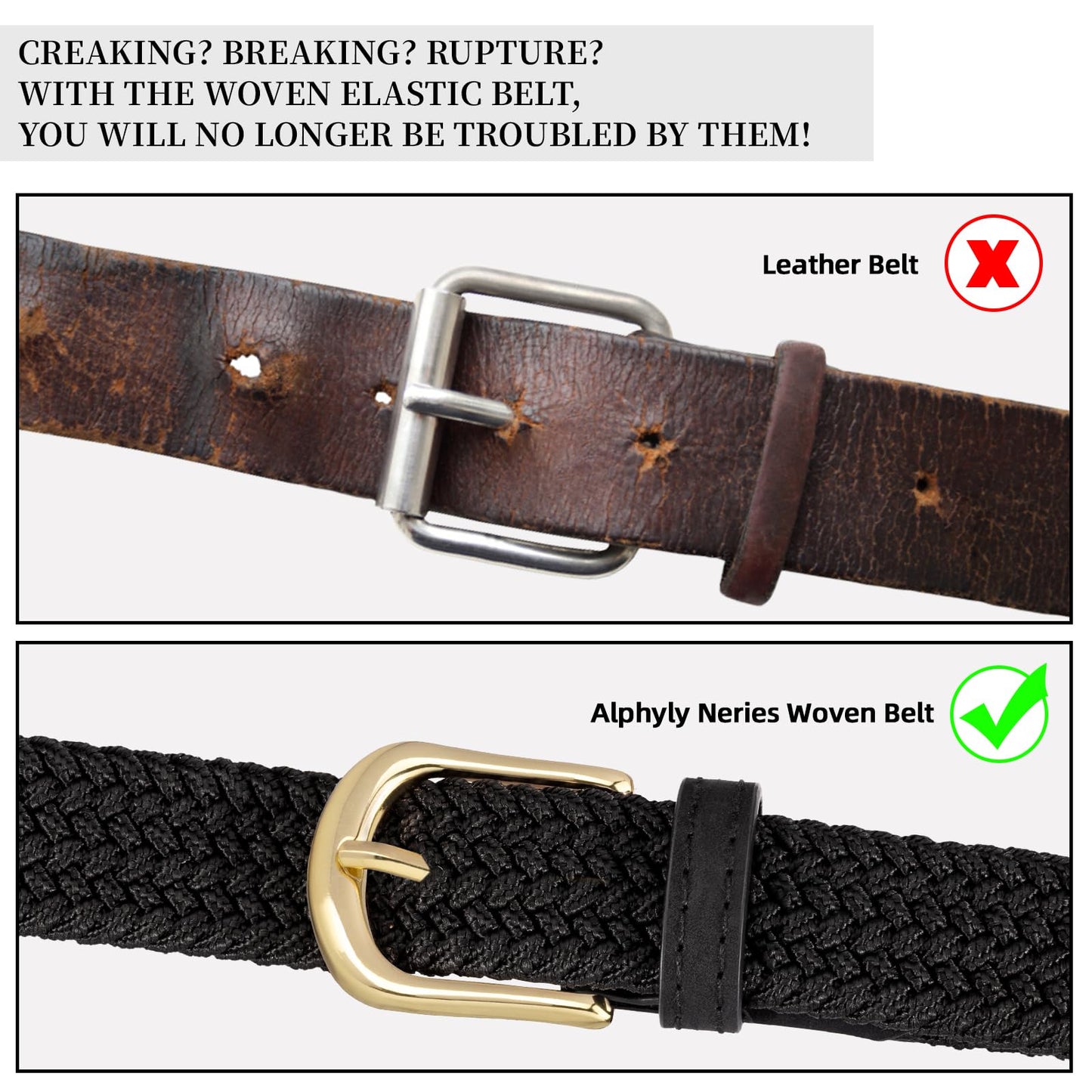 Alphyly Neries Thin Woven Braided Belt for Women, Elastic Golf Belt, Black and Blue, Fits Waist Size 28-36"